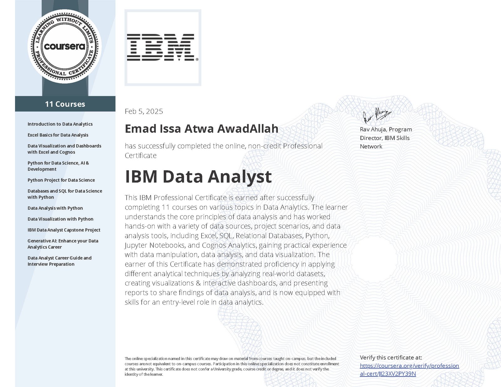MOS Certificate